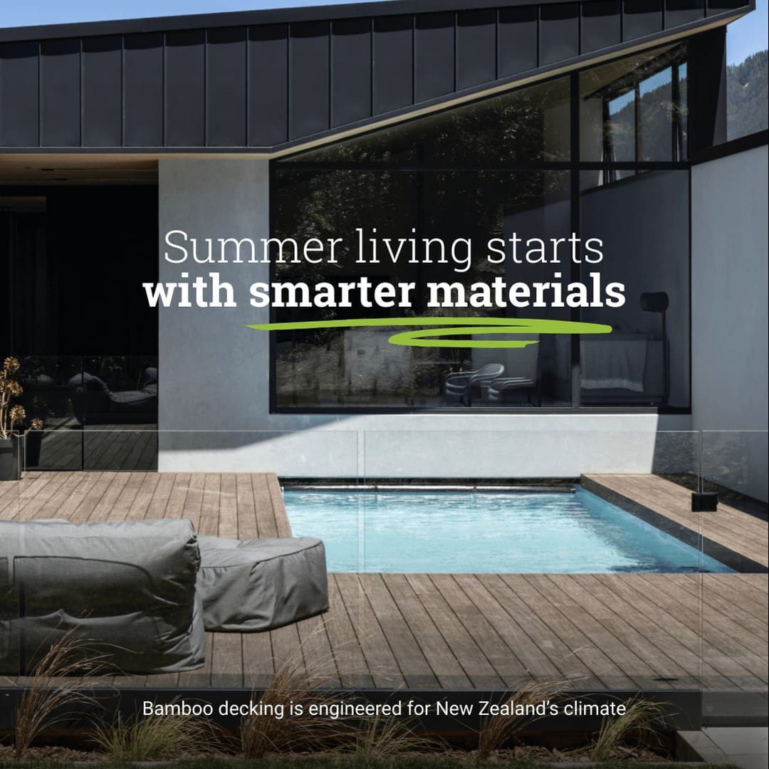 Every summer, homeowners often get stuck in the same cycle: sanding, staining, and hoping their deck makes it through another season. Bamboo changes that. It is engineered to be incredibly durable and stay stable through New Zealand’s sun, rain, and temperature swings. You decide the look. 
Leave it to naturally weather into a soft silver, or keep the rich (or other) colour with an easy oil. 
Enjoy your NZ summer BBQ's on a quality bamboo deck - made to last. 🌱
#plantationbamboo #bamboo #decking #bamboodecking #xtreme #xtremedecking #gogreen #sustainablebamboo #landscapedesign #sustainable #durable #beautiful #inspiration #deckinginspo #newbuild #newzealand #nzdesign #nzarchitecture #buildgreen #ecofriendly #ecological #strong #nzbuilding