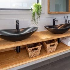 Bamboo panels used as bathroom vanity