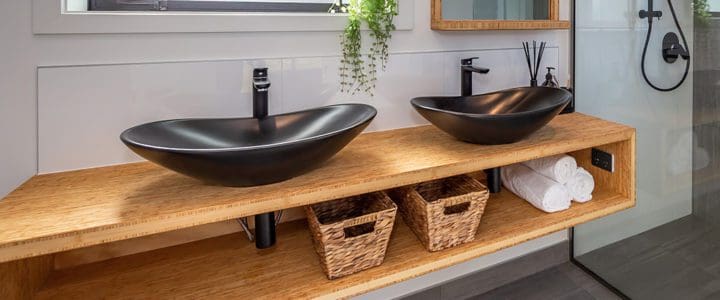 Bamboo panels used as bathroom vanity