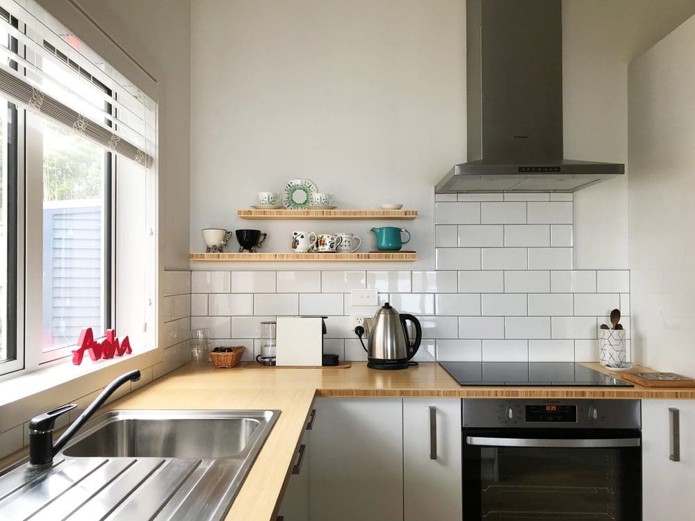 bamboo shelving and benchtop