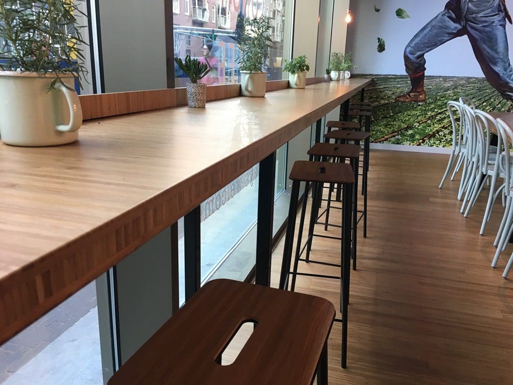 Cafe joinery in NZ made of bamboo panels