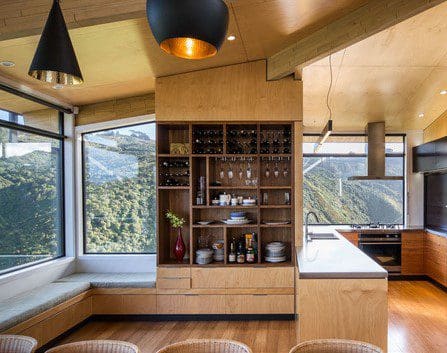 bamboo joinery and shelving used as interior cladding