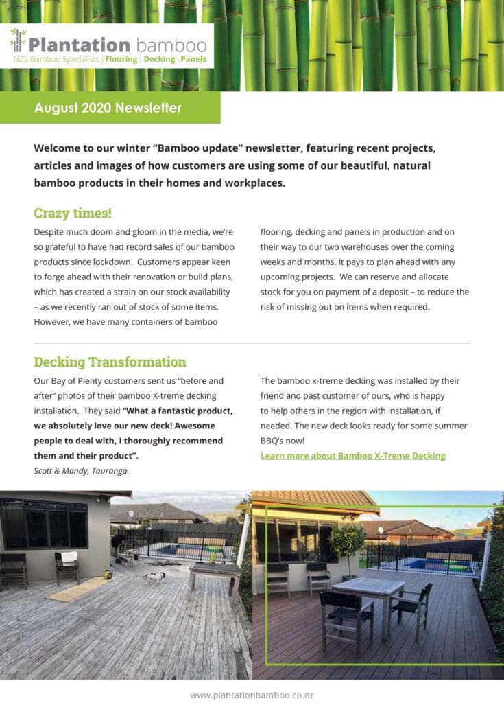 Plantation Bamboo August 2020 Newsletter