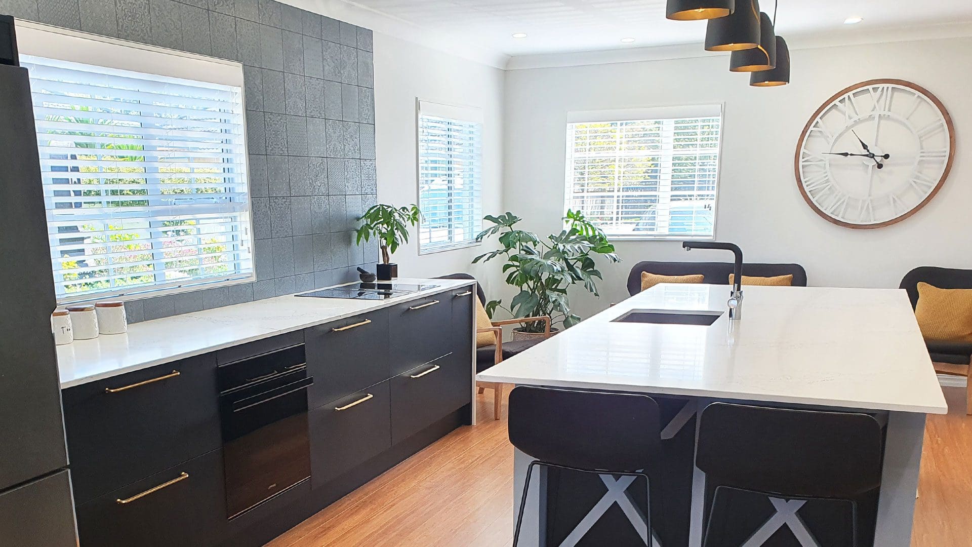 modern kitchen design featuring bamboo flooring