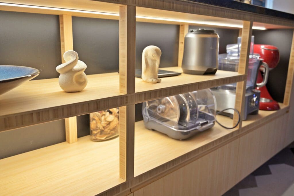 Kitchen shelves made from Bamboo panels