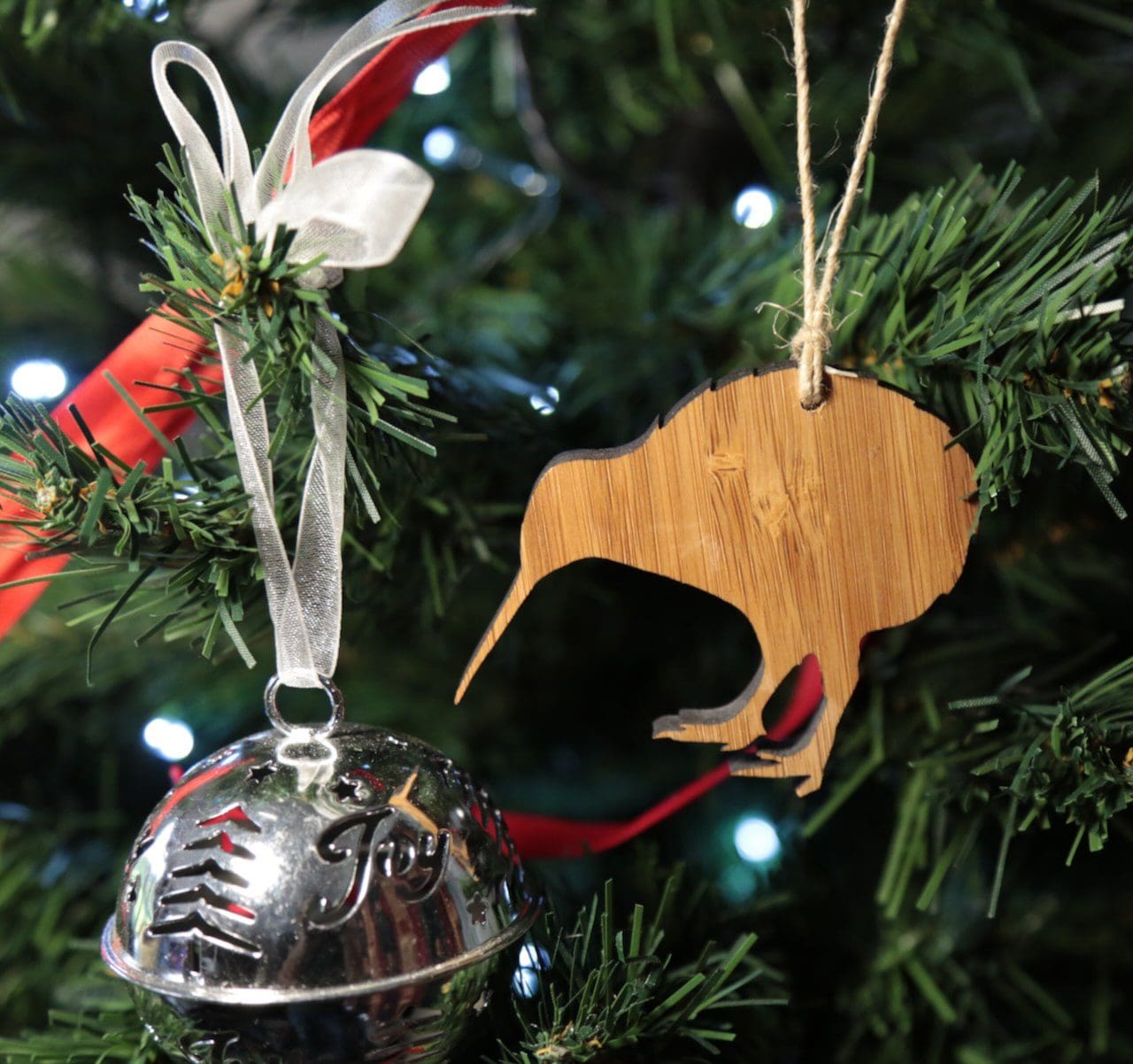 woodcock and plantation bamboo panels used for a kiwi bird christmas decoration