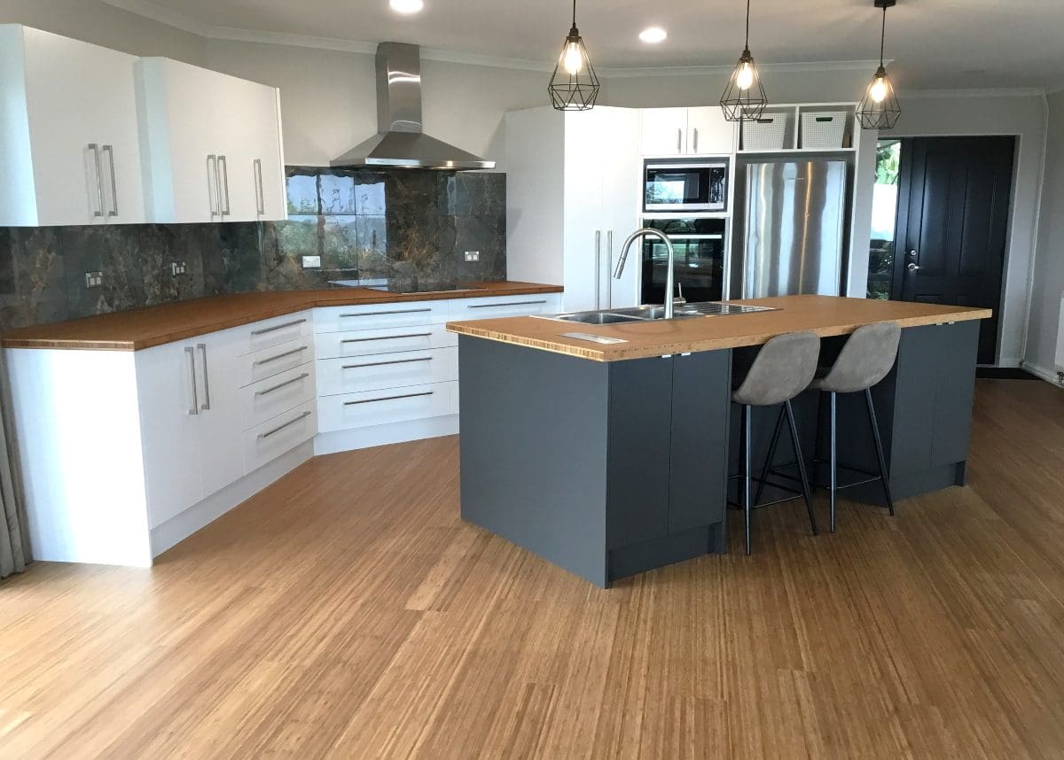 bamboo flooring and bamboo benchtops in kitchen