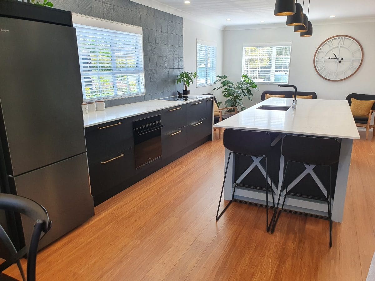 Compressed coffee Plantation bamboo flooring in kitchen