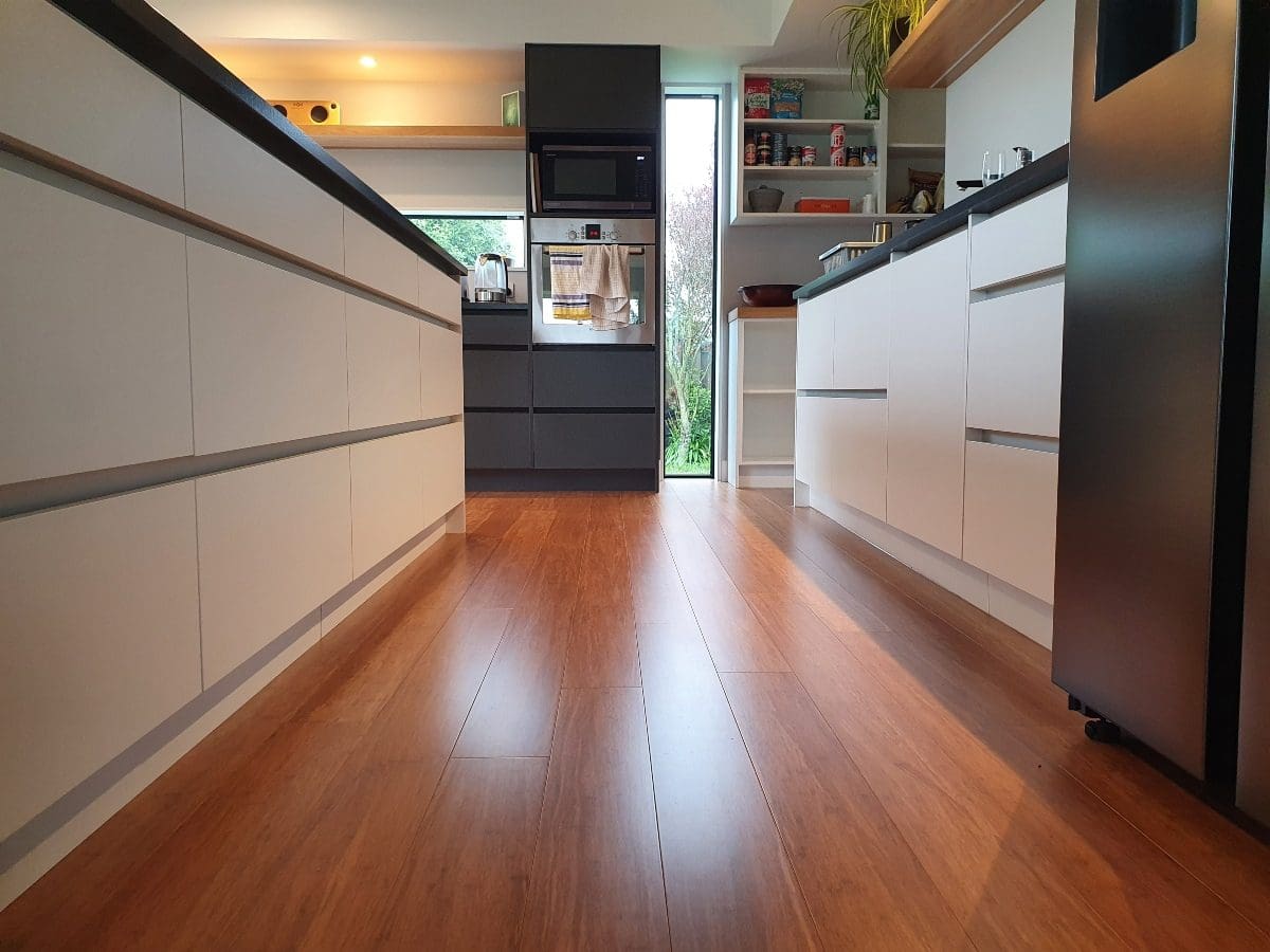 Compressed coffee Plantation bamboo flooring in kitchen