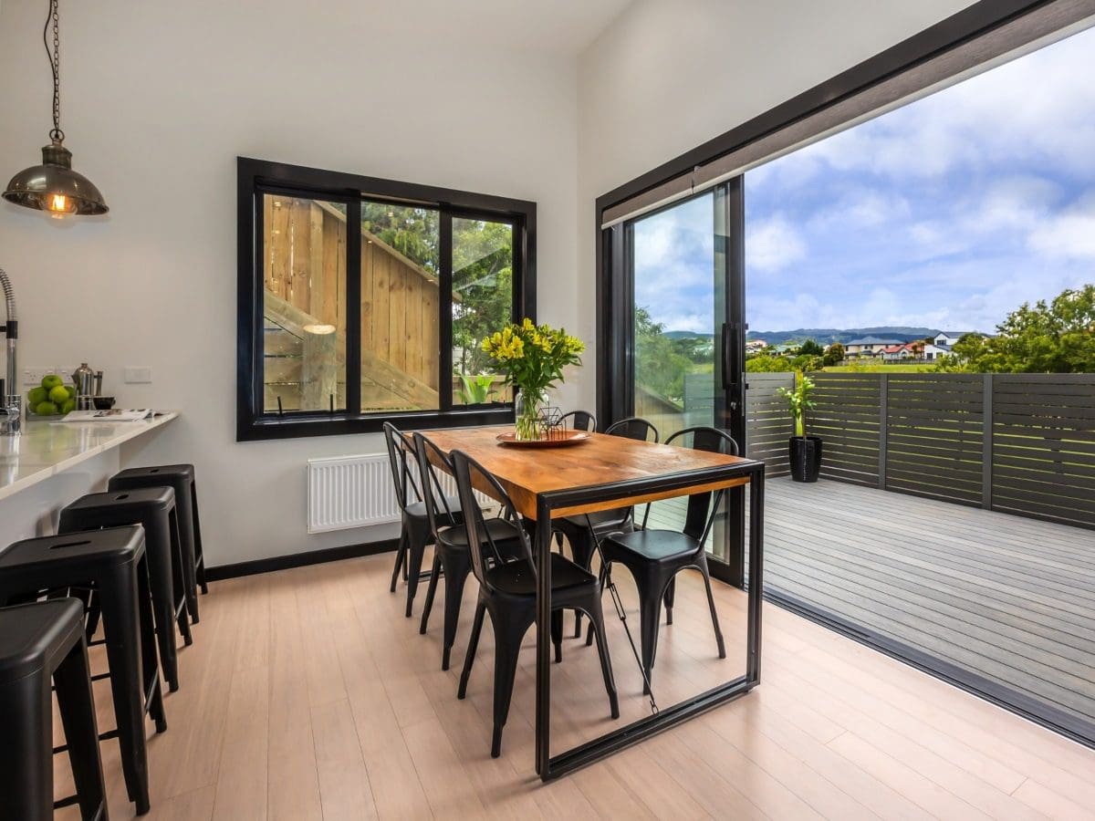 Compressed vanilla Plantation bamboo flooring in dining room