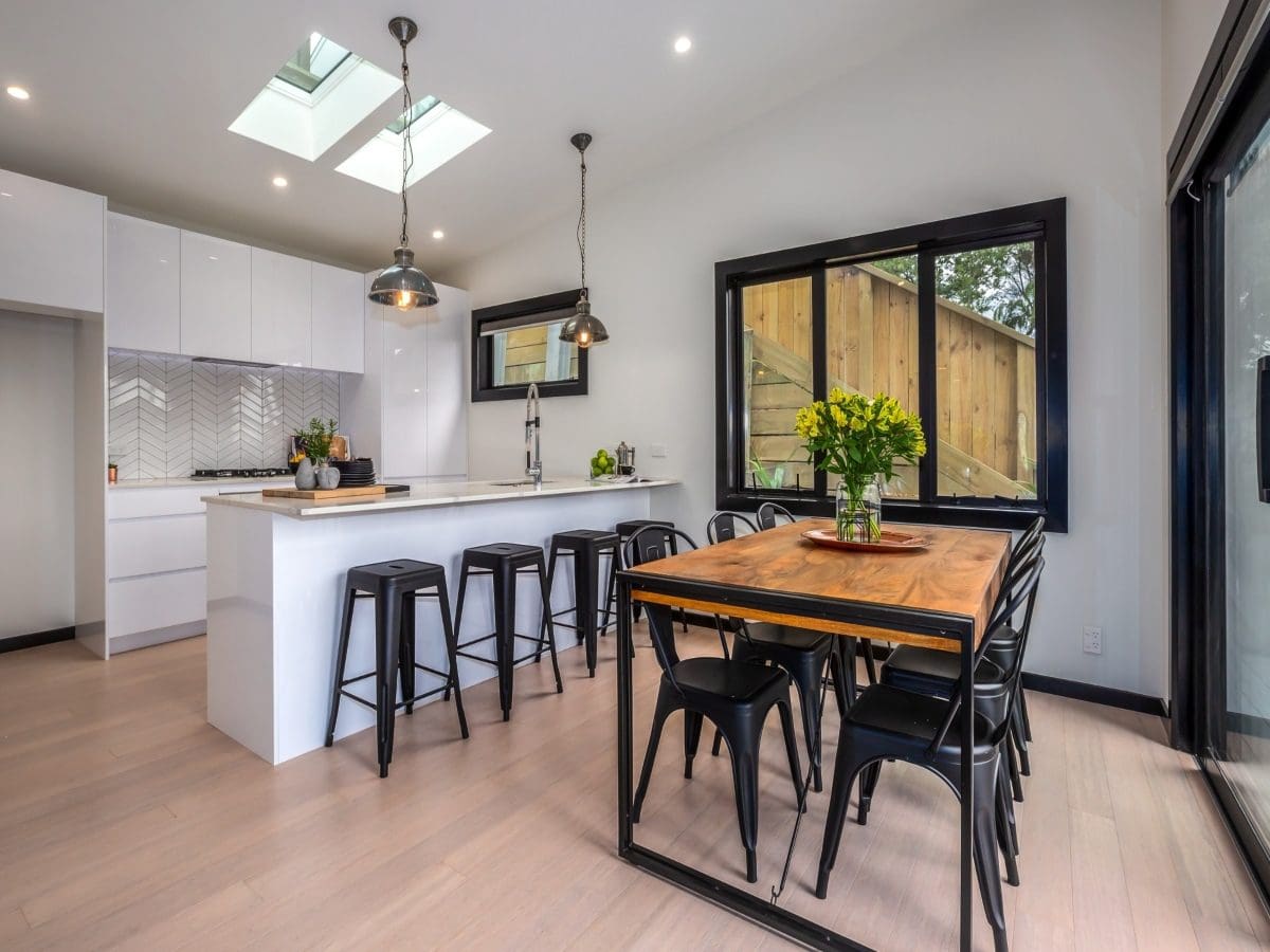 Compressed vanilla Plantation bamboo flooring in kitchen