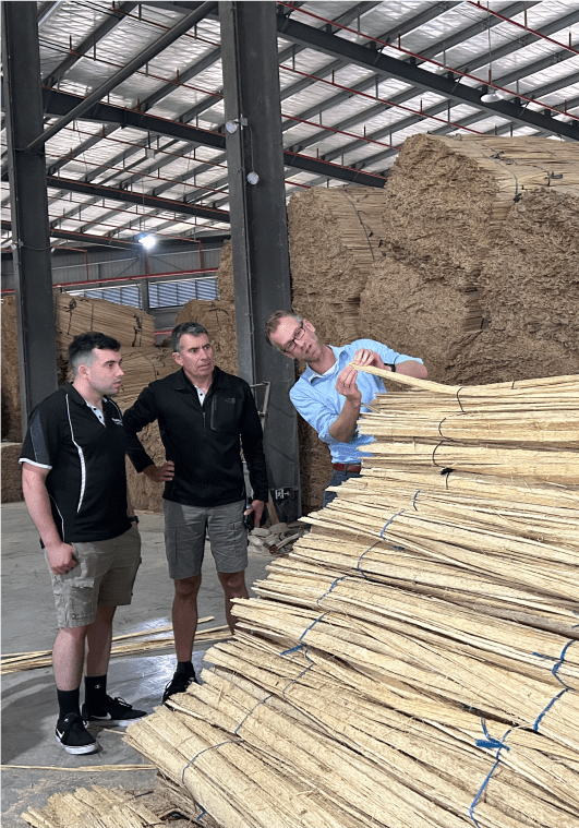 Steve and Josh at Moso Factory China looking at bamboo