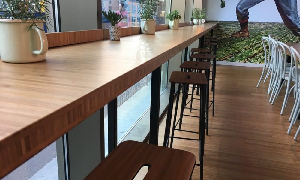 Cafe joinery in NZ made of bamboo panels